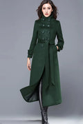 Handmade Dark Green Wool Coat – Double Breasted Military Long Overcoat 