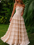 Peach Strapless Smocked Tiered Maxi Dress