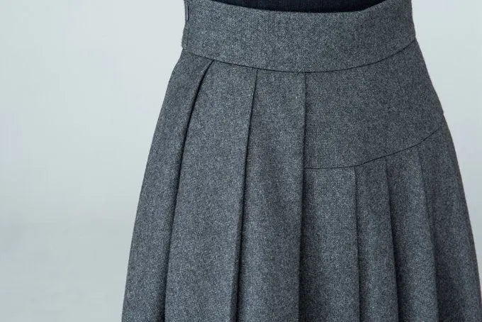 Grey Wool Blend Maxi Skirt – Handmade High Waist Pleated Winter Elegance 1587