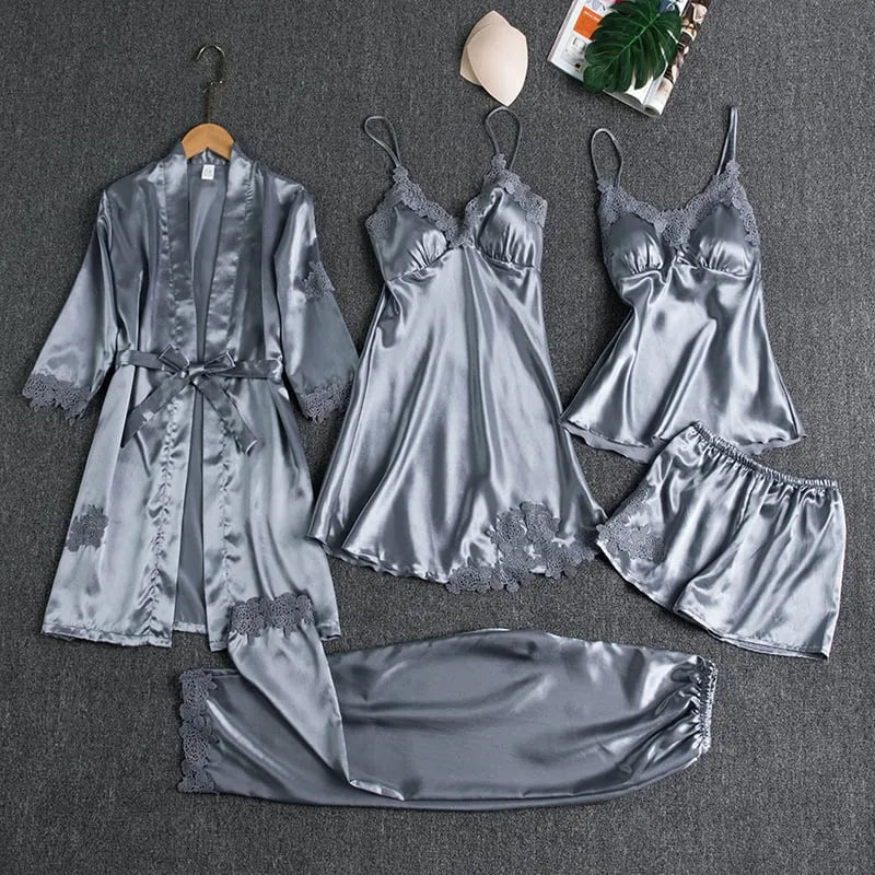 Rebecca | 5-Piece Silk Lace Nightwear Set