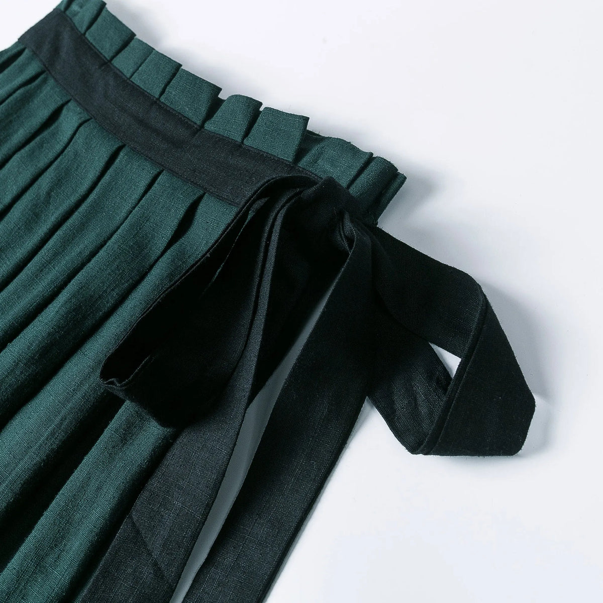 Handmade Wool Wrap Maxi Skirt – Dark Green & Black Color-Block 