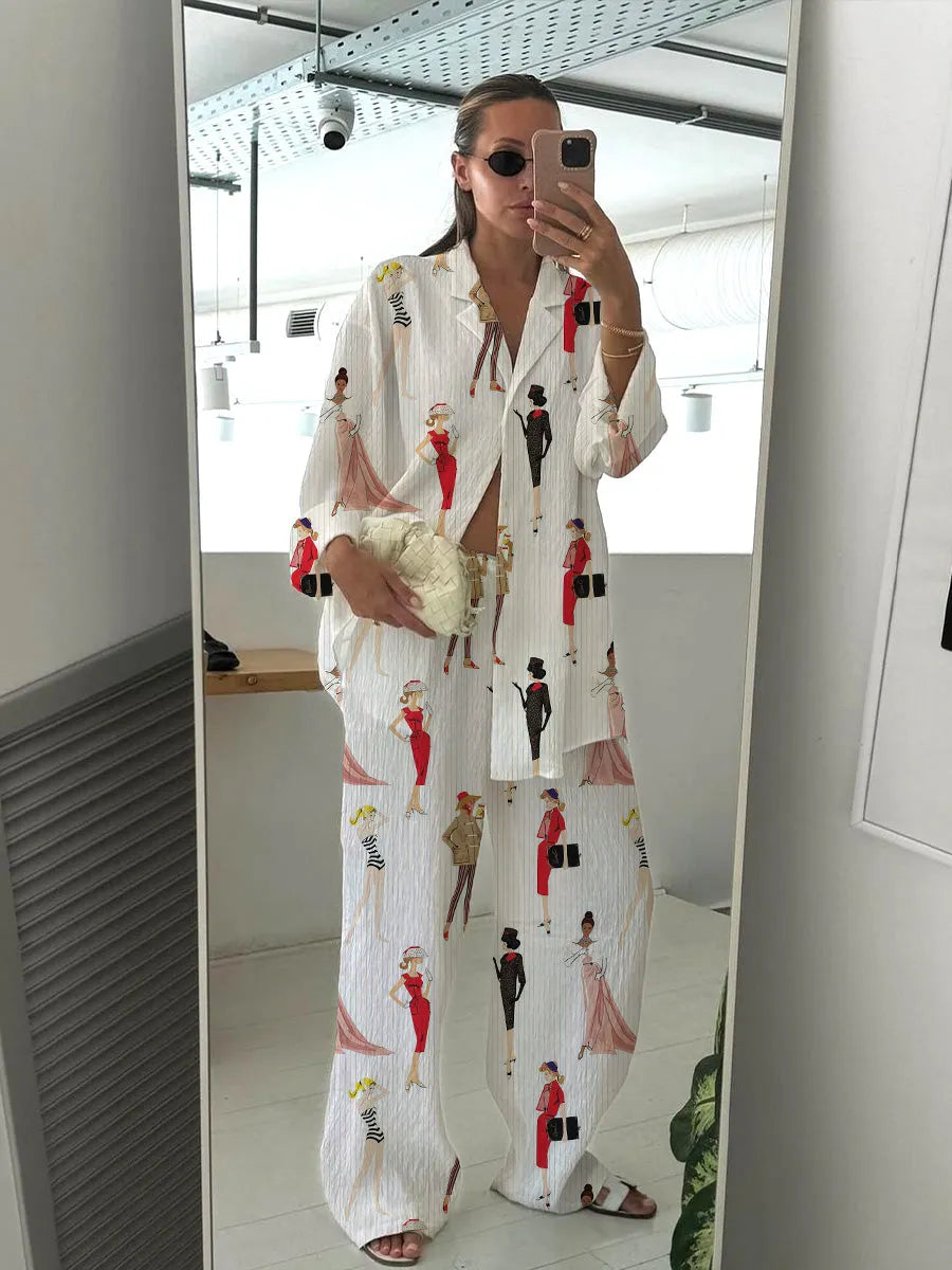 Women's Miss Santa Striped Print Cotton Cardigan Homewear Set