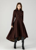 Brown Wool Long Coat - A-Line Vintage Inspired Double Breasted 6310