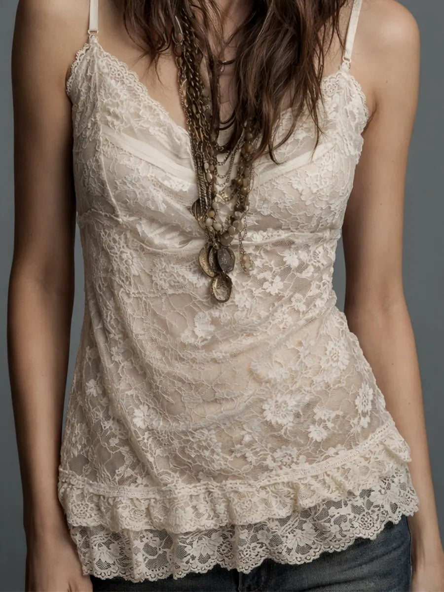 Vintage Lace Suspender Sleeveless Blouse