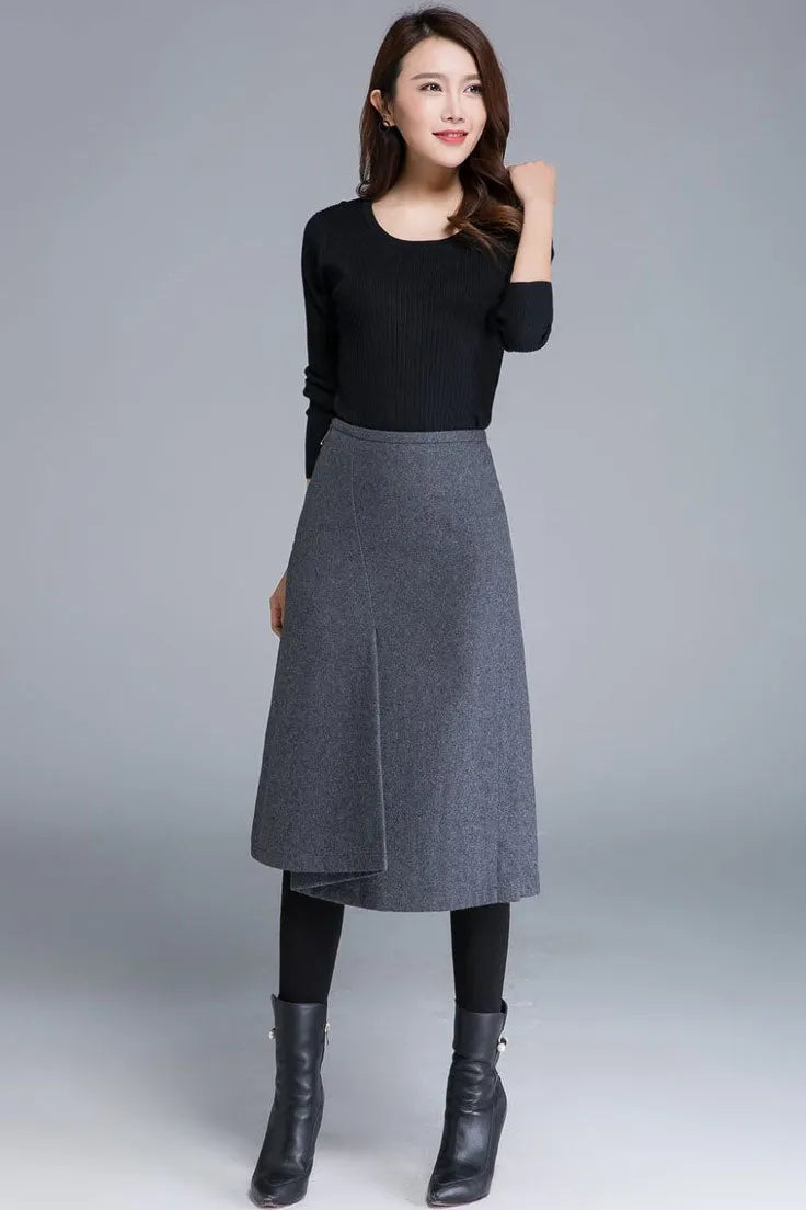 Gray Wool Blend Pencil Skirt – Handmade Fitted Midi for Women 