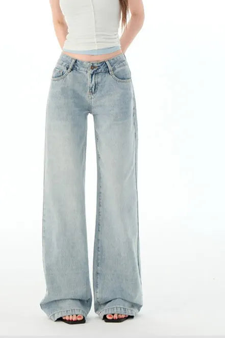 Low Rise Light Blue Straight Jeans