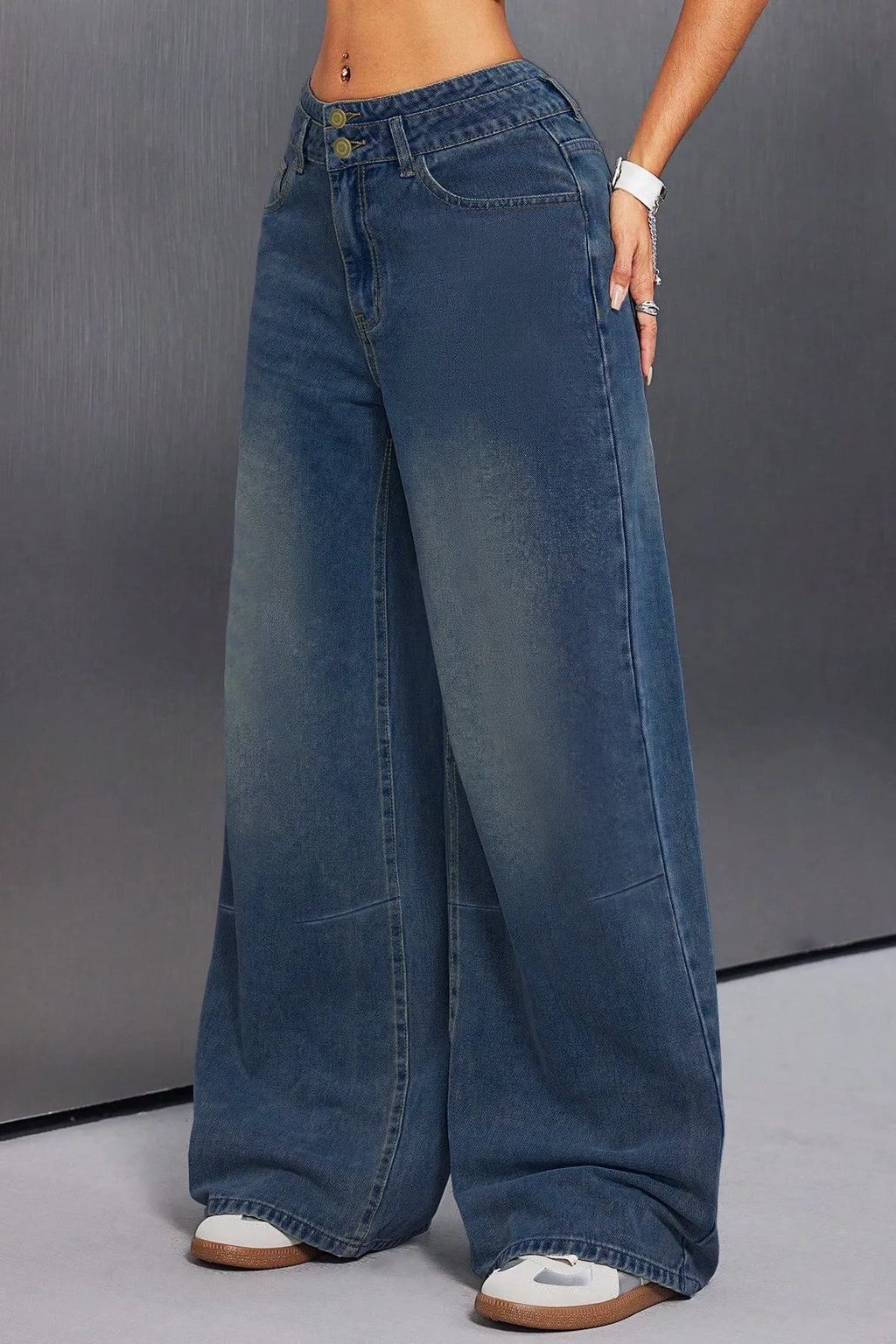 Button Front Vintage Wide Jeans