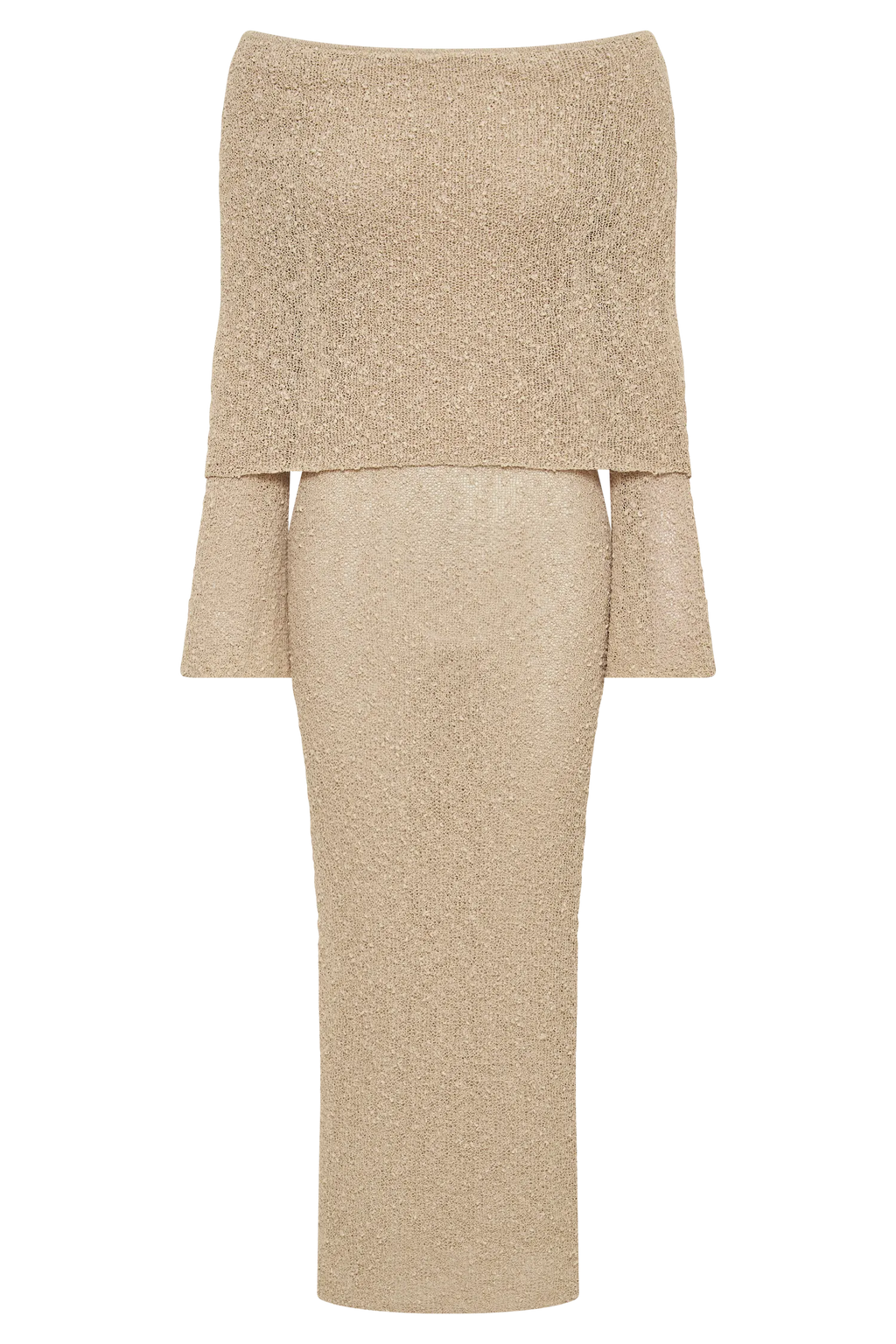 Off Shoulder Boucle Maxi Dress