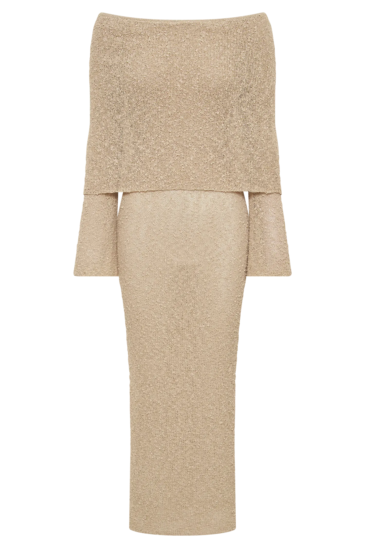 Off Shoulder Boucle Maxi Dress