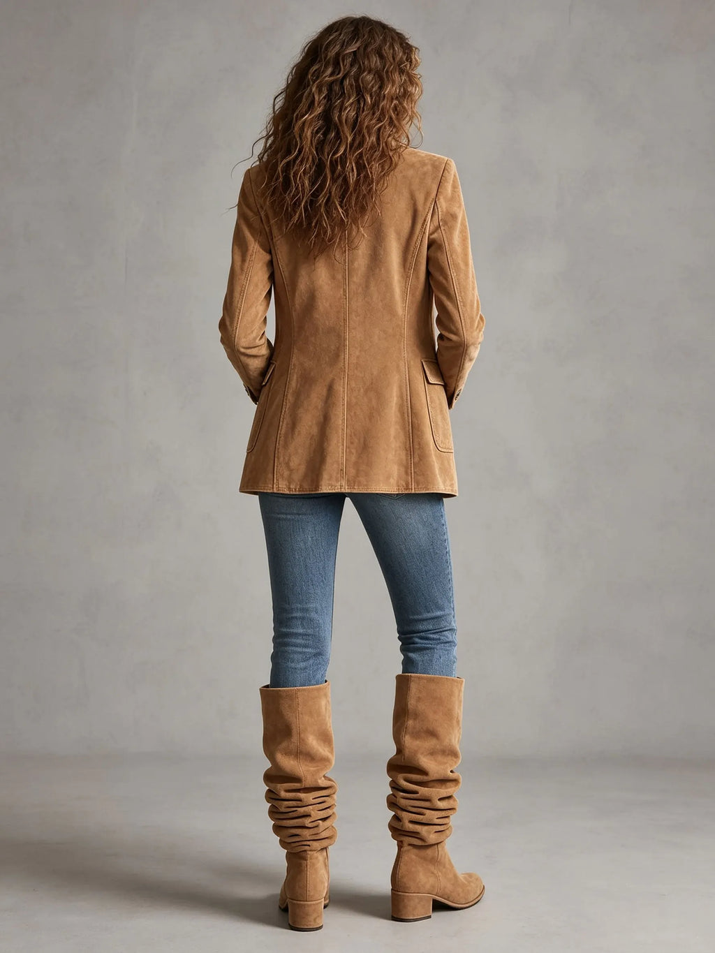 Casual Retro Camel Denim Blazer