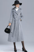 Gray Wool Belted Coat - Double Breasted, Mid-Calf Length 3209