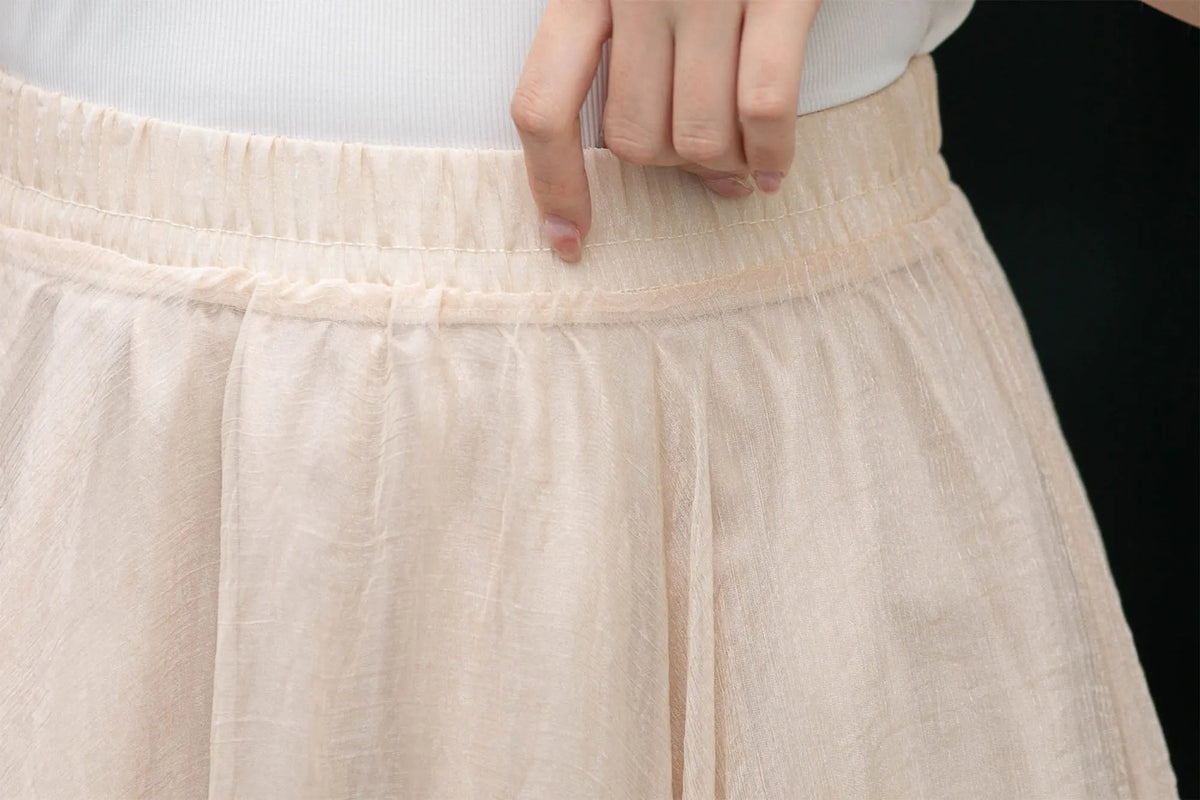 Handmade Beige Chiffon Swing Skirt – Flowing Maxi Circle Skirt 