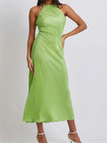 Women Cocktail Solid Color Halter Neck Sleeveless Off Shoulder Ruched Summer Evening Party Vestidos