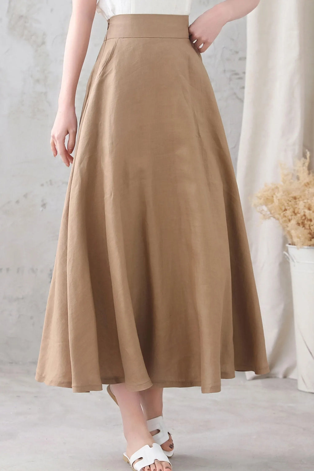 Handmade Women Linen A Line Long Skirt 3334