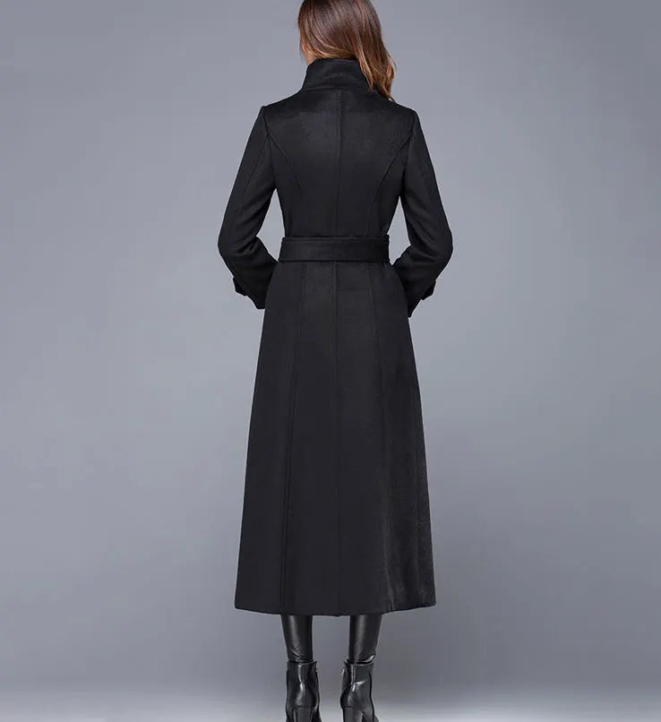 Handmade Dark Green Wool Coat – Double Breasted Military Long Overcoat 