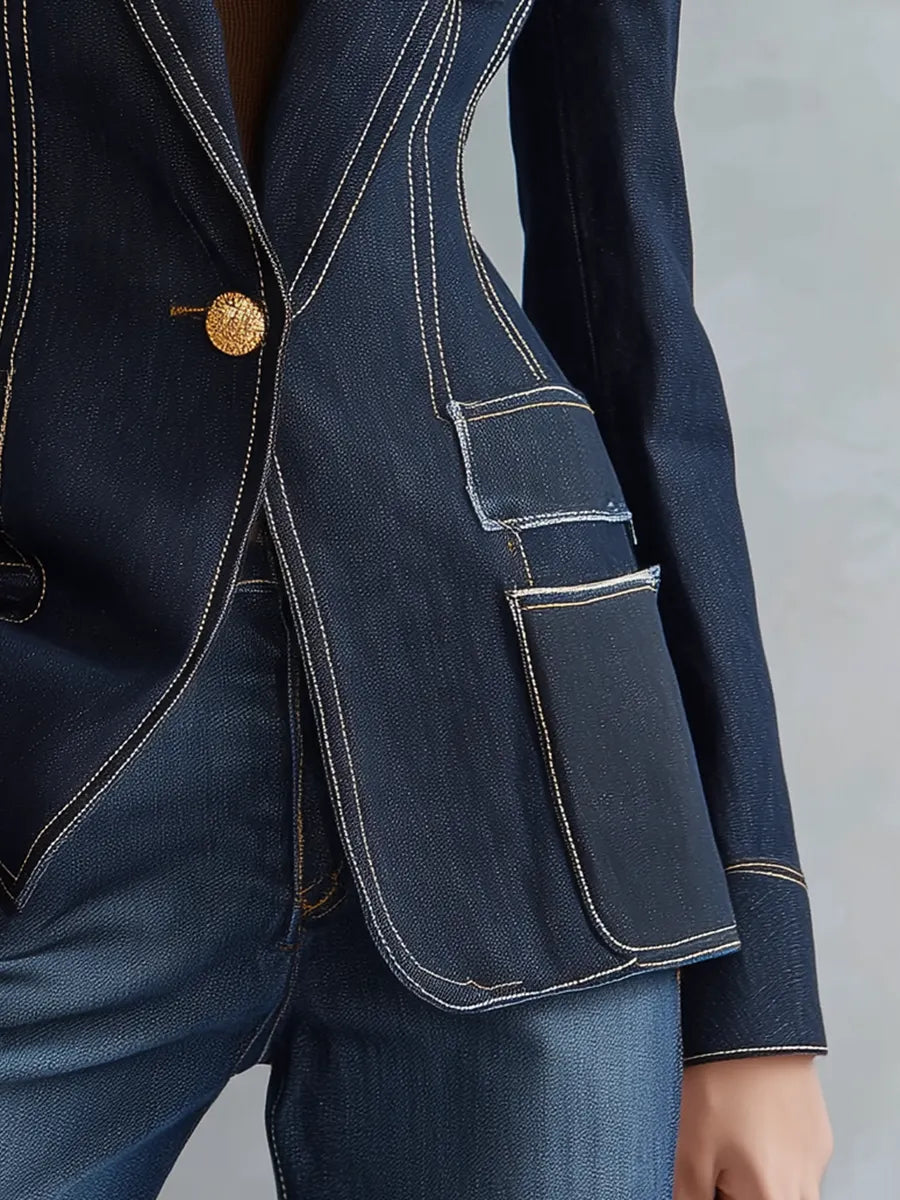 Dark Indigo Contrast Stitch Denim Blazer