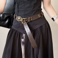 Stylish Wide Leather Belt With Vintage Studs For Women