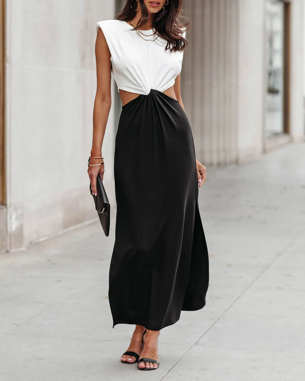 PREORDER - Juliet Cutout Twist Knit Maxi Dress - White Black