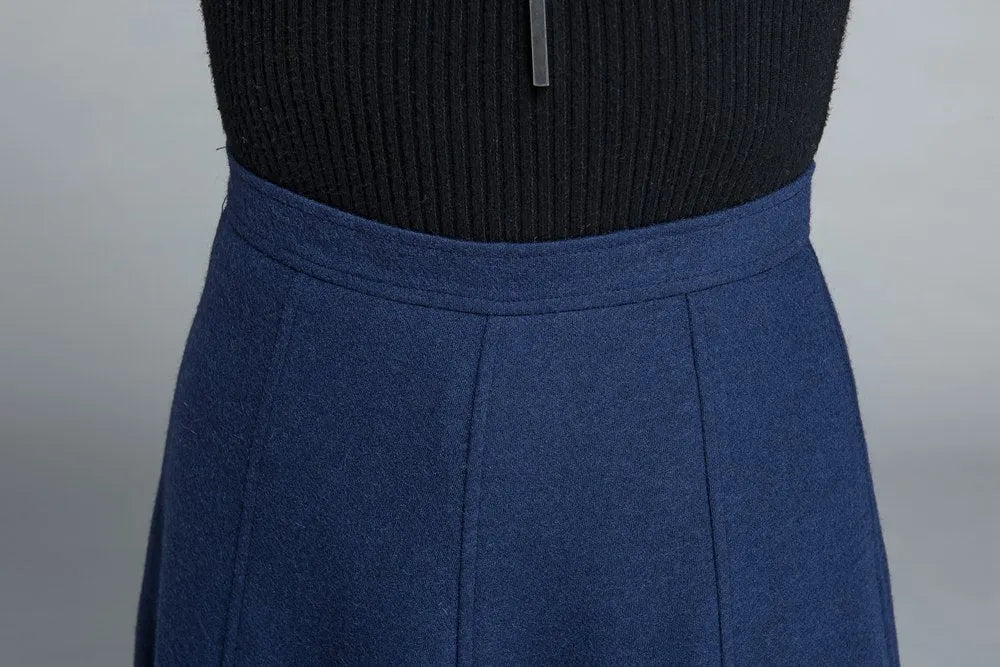 Handmade Navy Blue Wool Skirt – Elegant Winter Maxi Flared Skirt 