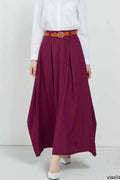 Handmade Linen Maxi Skirt – Wine Red Asymmetrical Long Skirt for Women 
