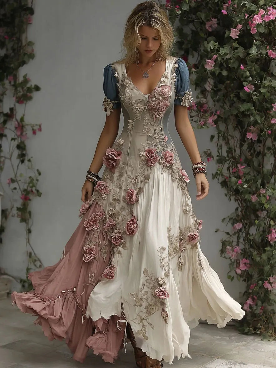 Romantic Maxi Dress in linen, Premium Look