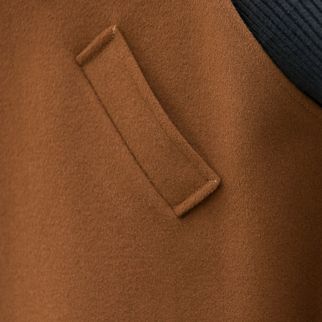 Handmade Brown Wool Cape Coat – Hooded Double-Breasted Winter Overcoat 