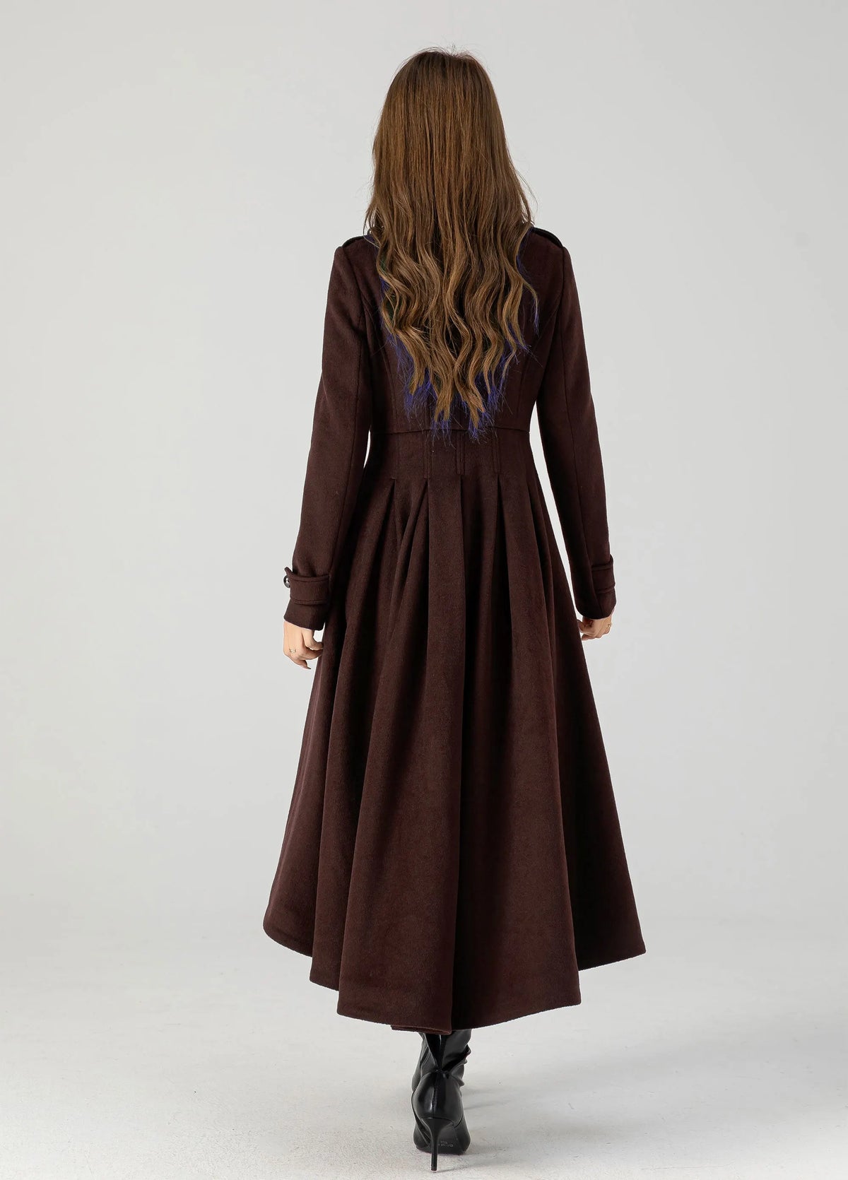 Brown Wool Long Coat - A-Line Vintage Inspired Double Breasted 6310