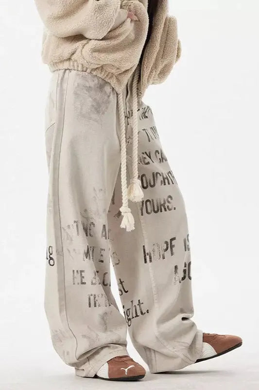High Waist Letter Straight Jeans