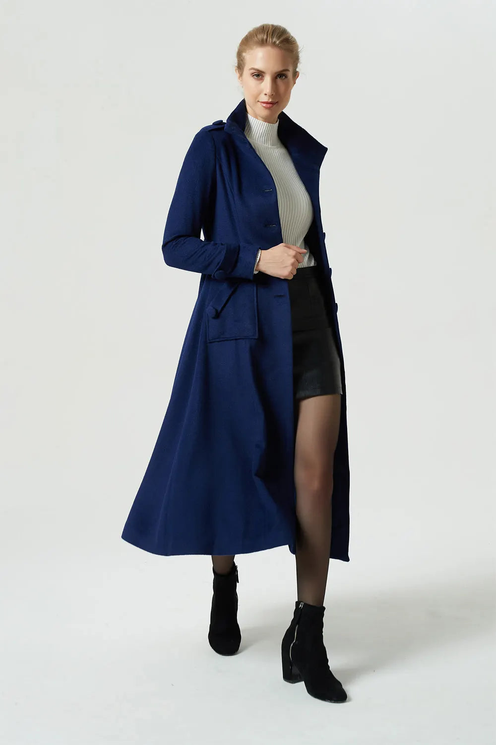 Vintage Wool Coat for Women – Handmade Navy Military Style Long Winter Coat 