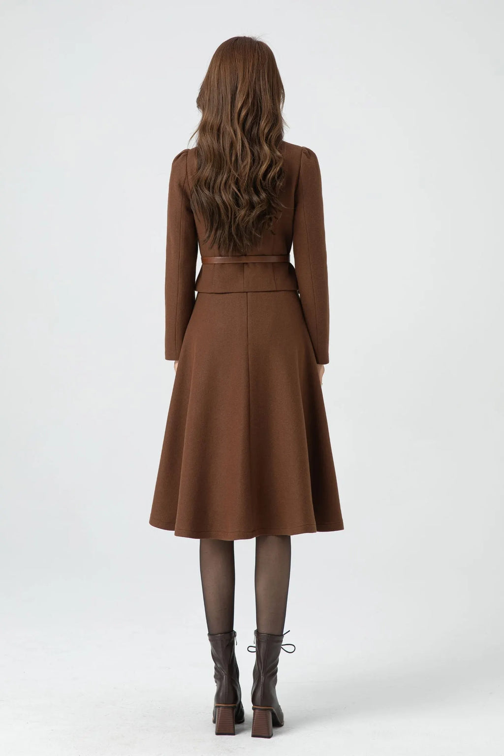 Brown Wool A-Line Skirt - Mid-Length Classic Winter Style 5316