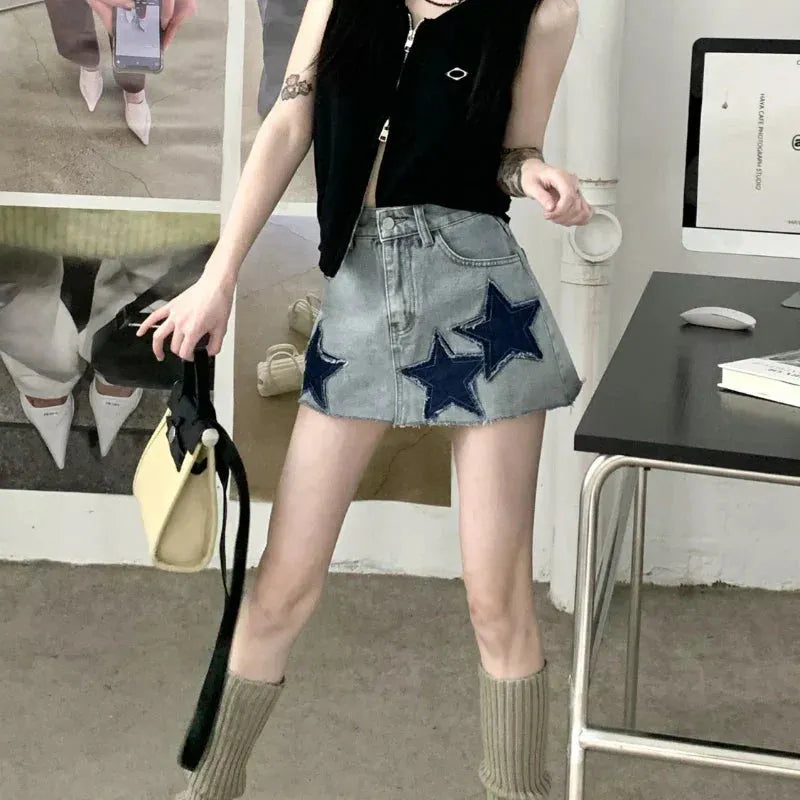 Vintage Stars Retro Y2K Harajuku A-line Korean Skirt