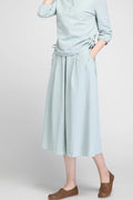 Mint Green Linen Midi Skirt - Elastic Waist with Seam Pockets 1898