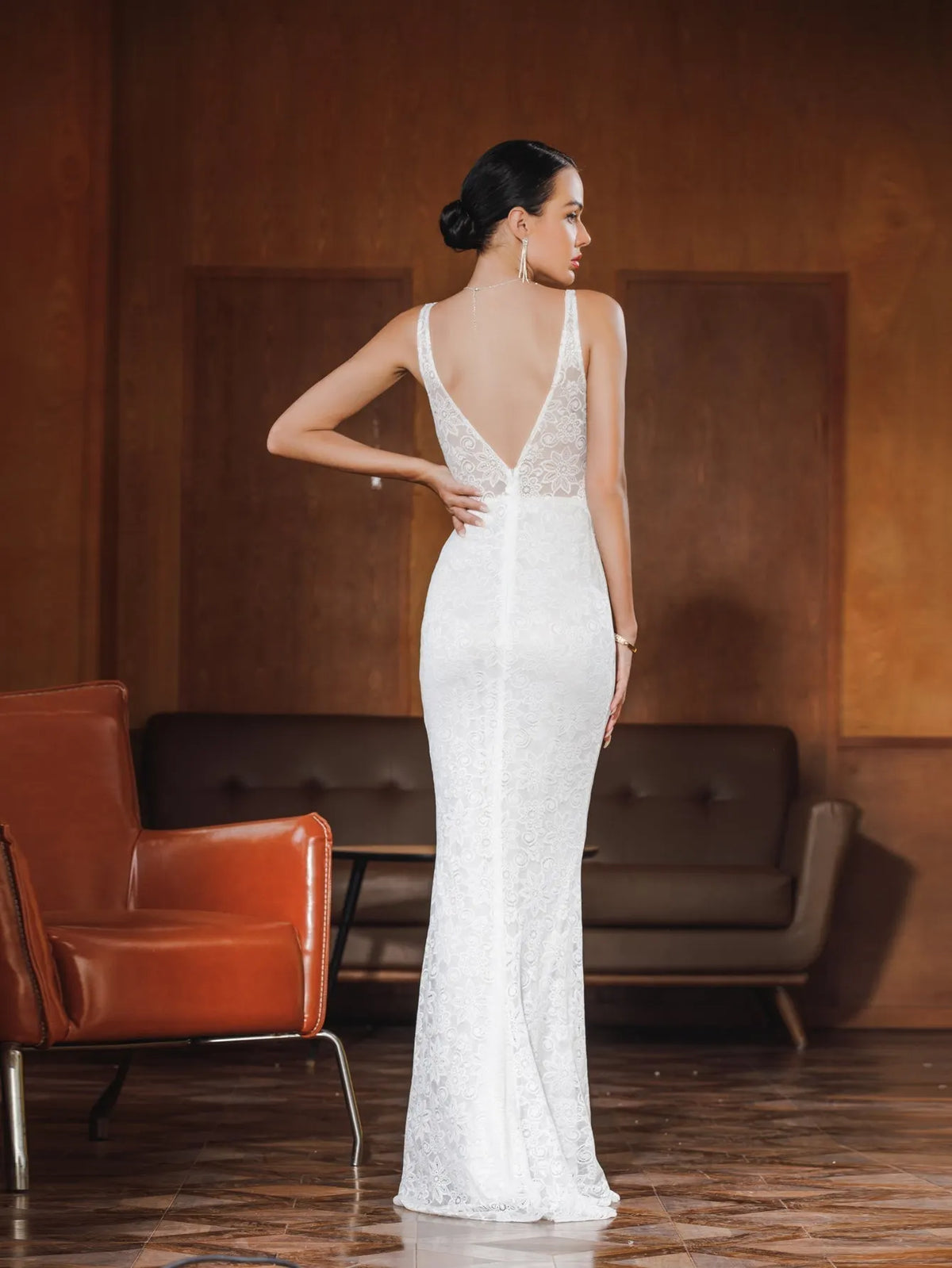 KittenAlarm - Women Lace Halter V Neck Sexy Evening Party Dress
