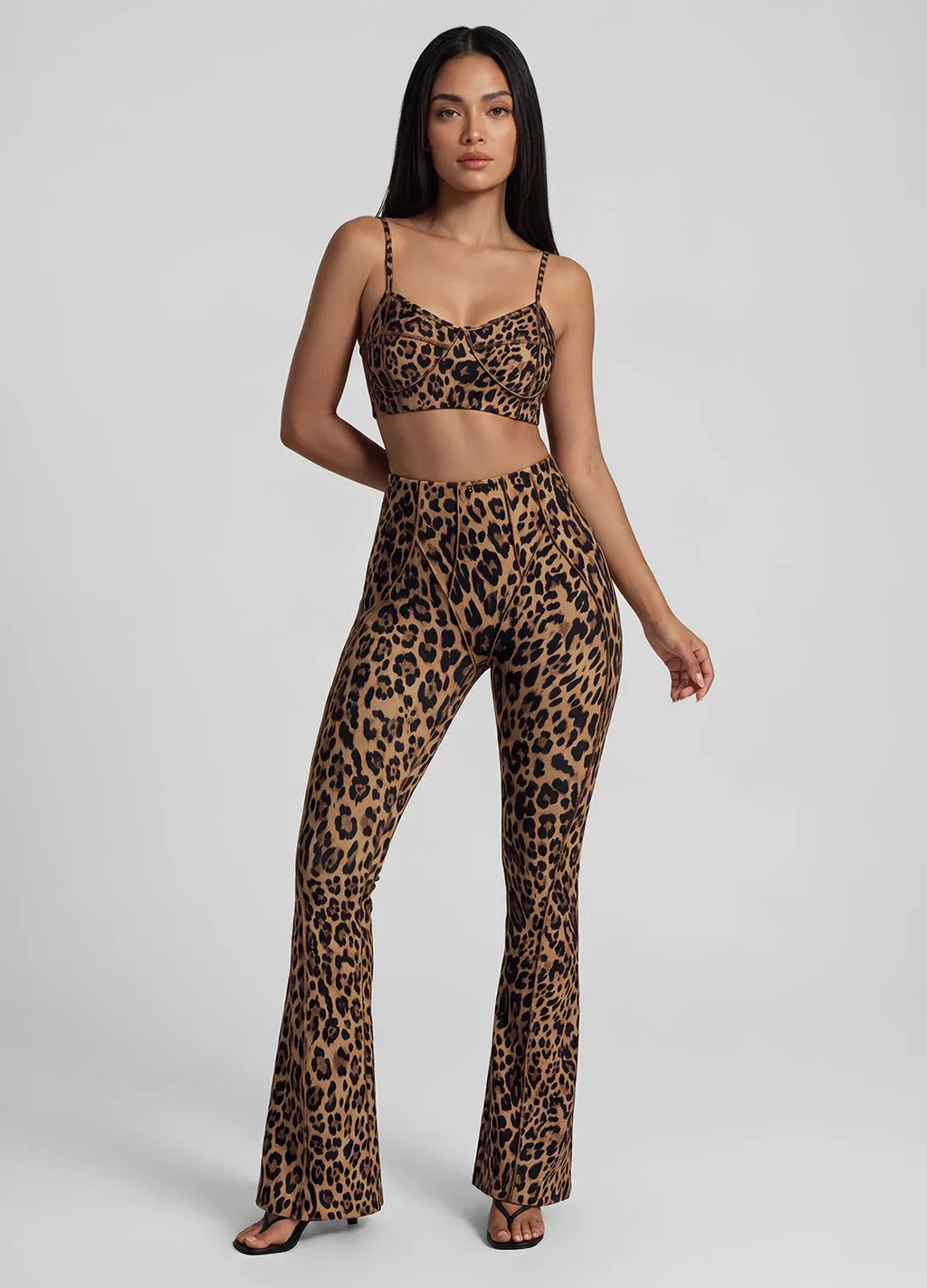 Golden Leopard Print Longline Flare Leggings