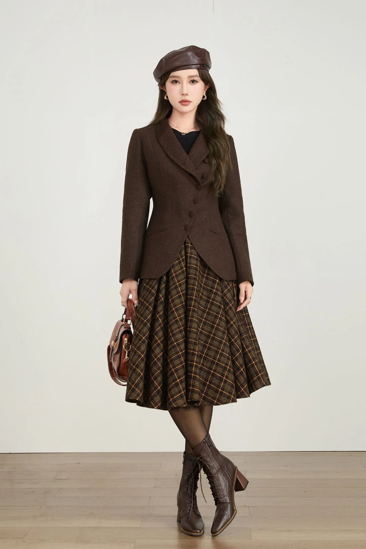 Vintage Wool Blend Short Coat – Handmade Brown Tailored Jacket 