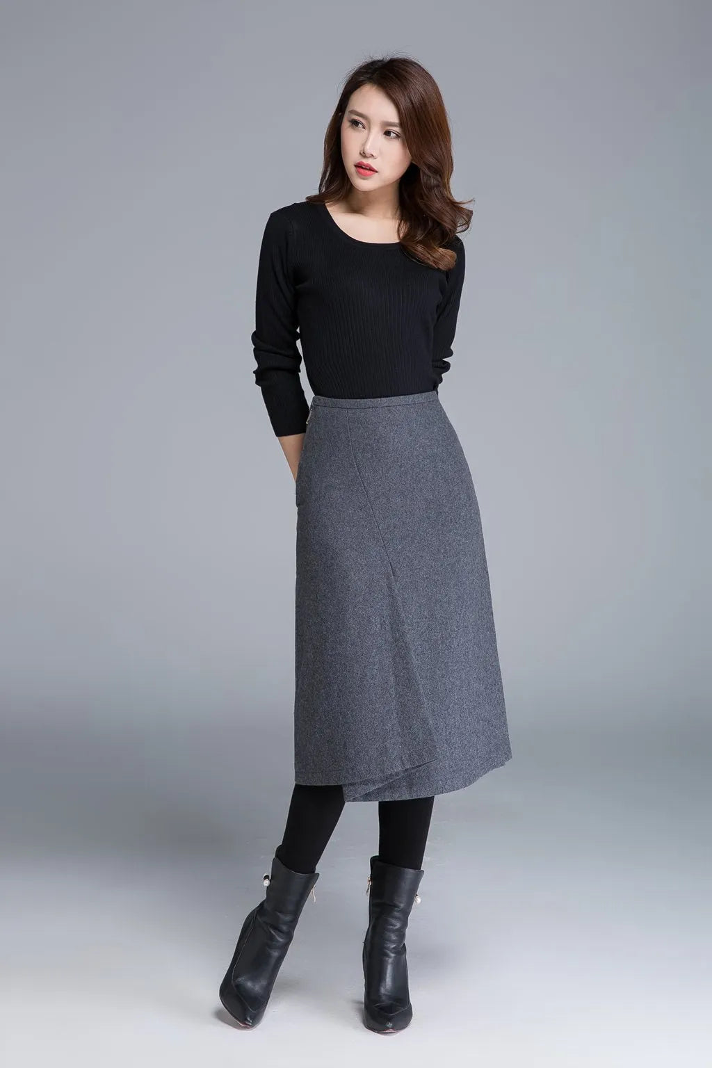 Gray Wool Blend Pencil Skirt – Handmade Fitted Midi for Women 