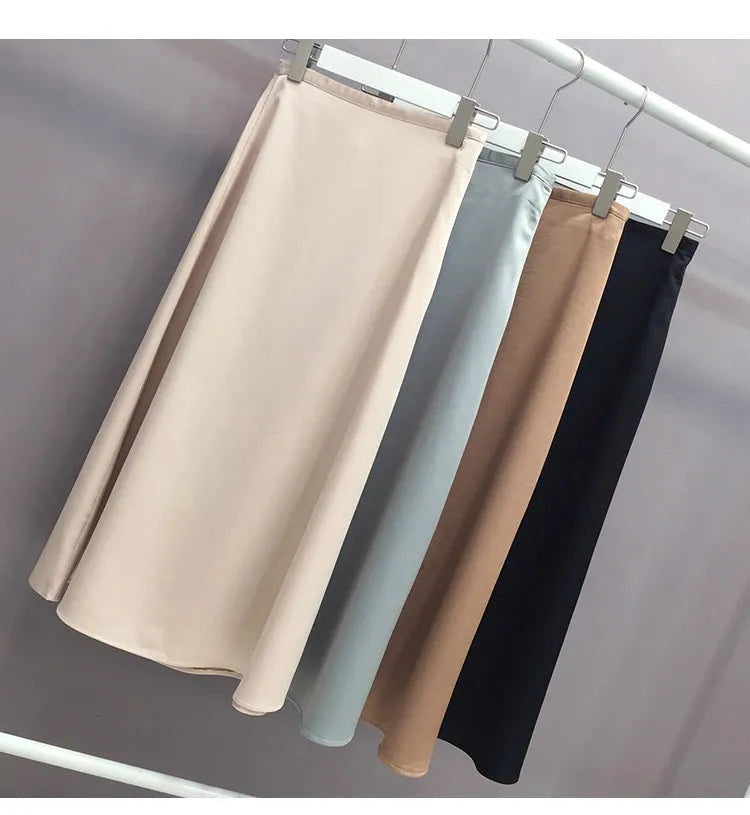 KittenAlarm - High Waist Glossy Long Satin Office Skirts