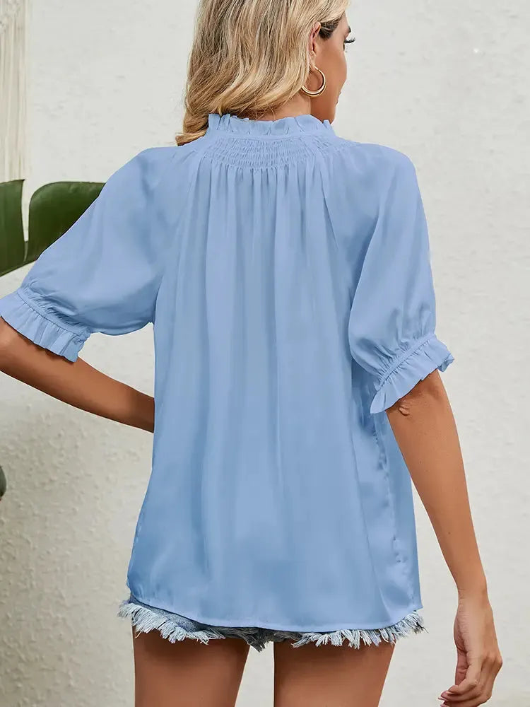 Princess Sleeve Drawstring Chiffon Top