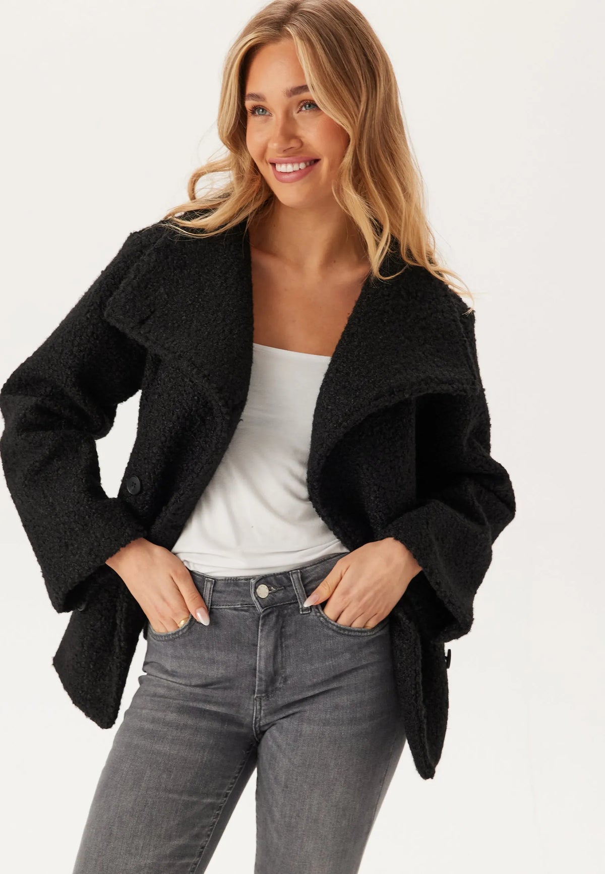 High Neck Short Bouclé Coat