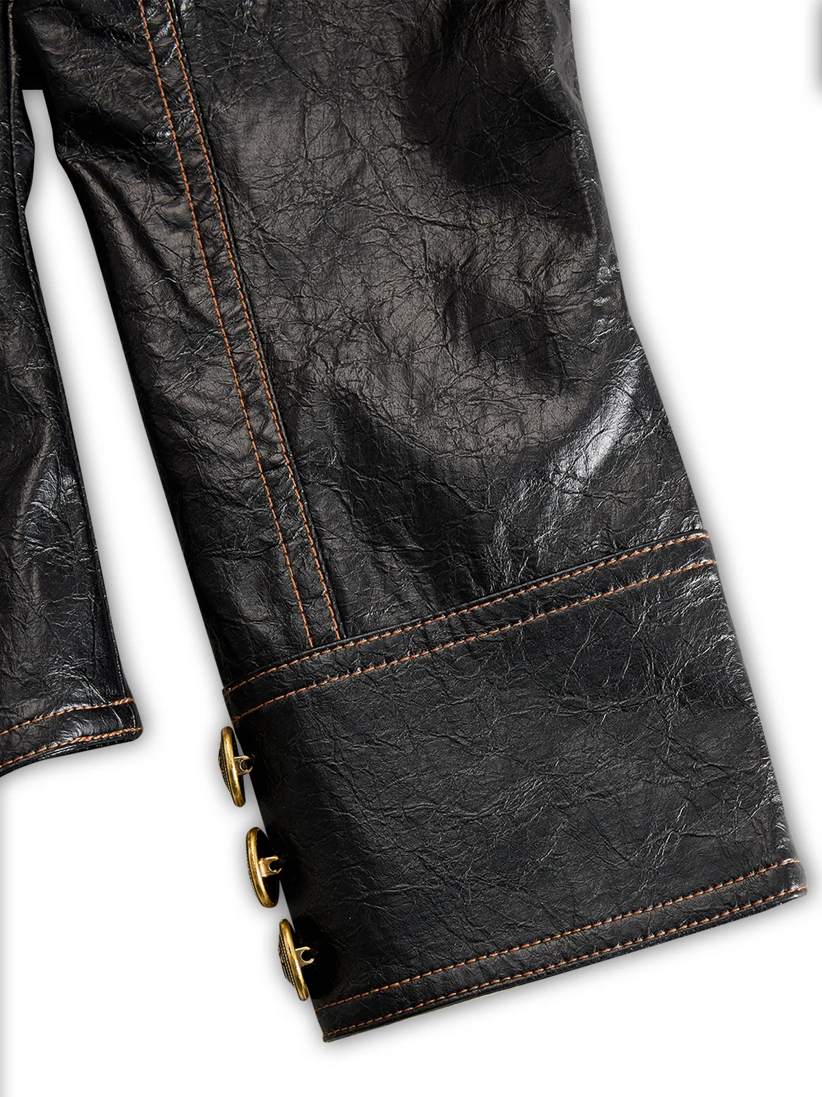 Retro Stand Collar Metal Button Pu Jacket