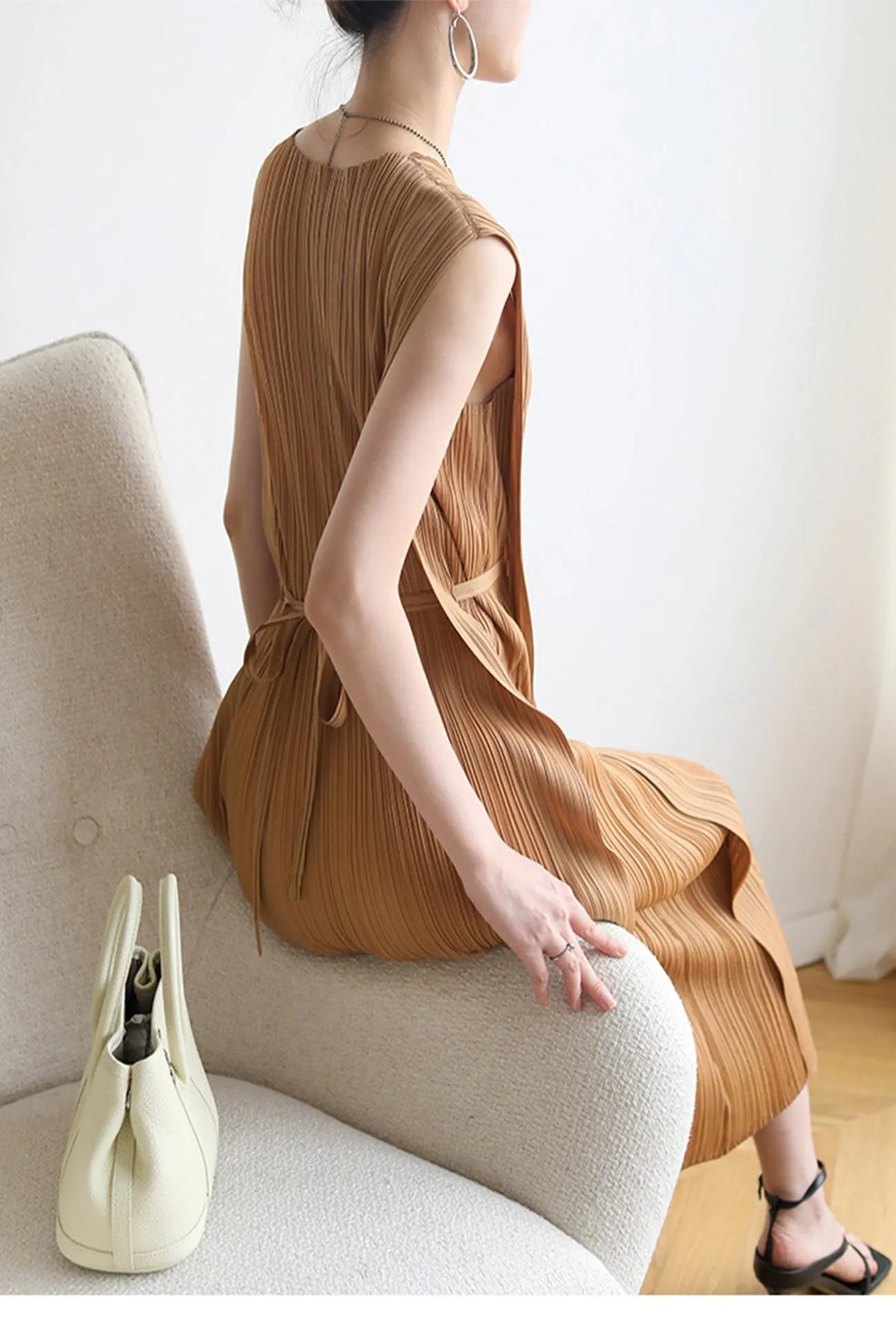 Ruched Lace-Up Midi Dress