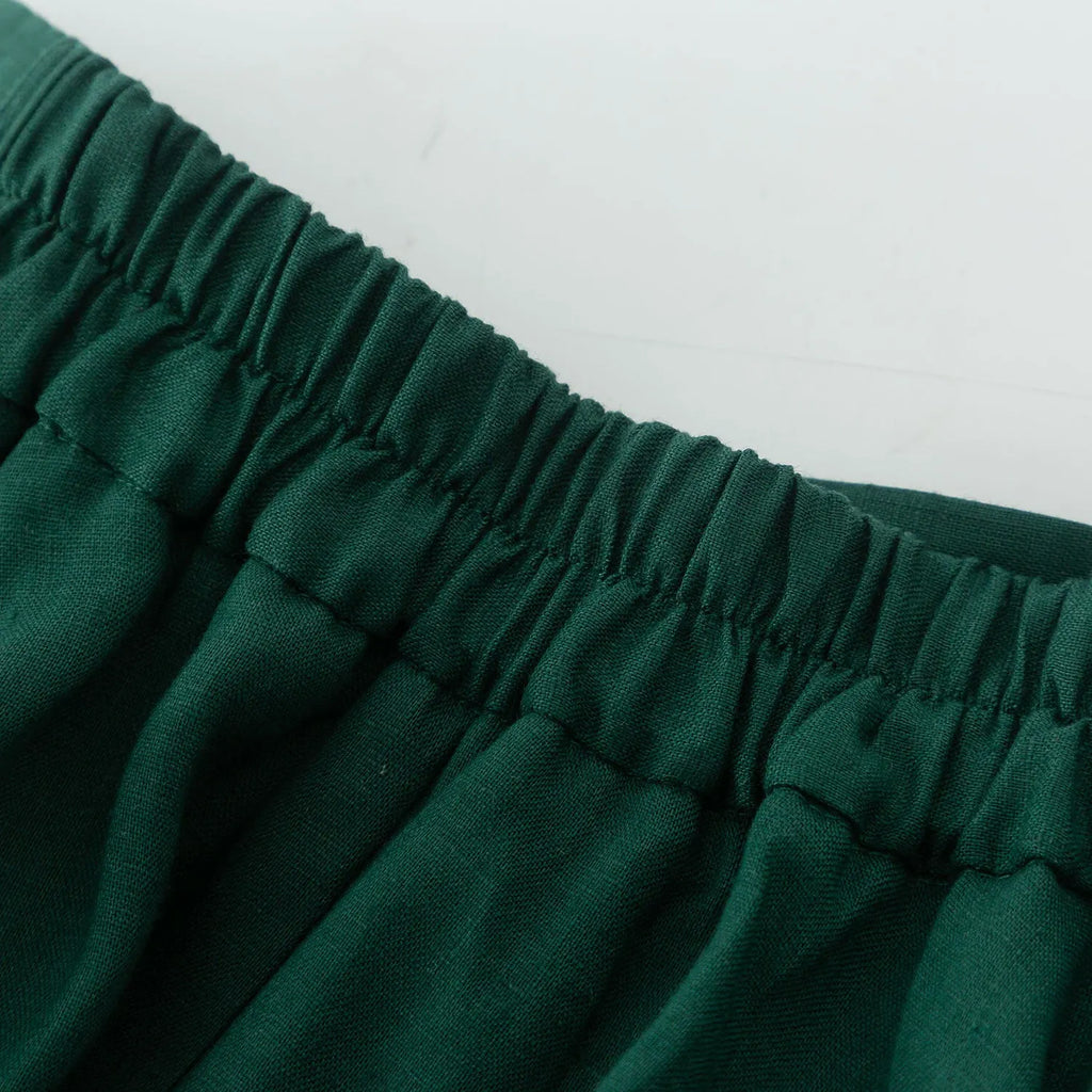 Green Linen Maxi Skirt - A-Line Flowy Silhouette with Pockets 4929
