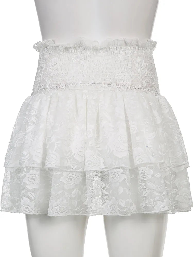 Ruched Cascading Ruffle Mini Skirt