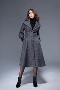 Xiaolizi Gray Wool Coat for Women – Handmade Midi Wool Blend Coat with Oversized Lapel Collar 1825