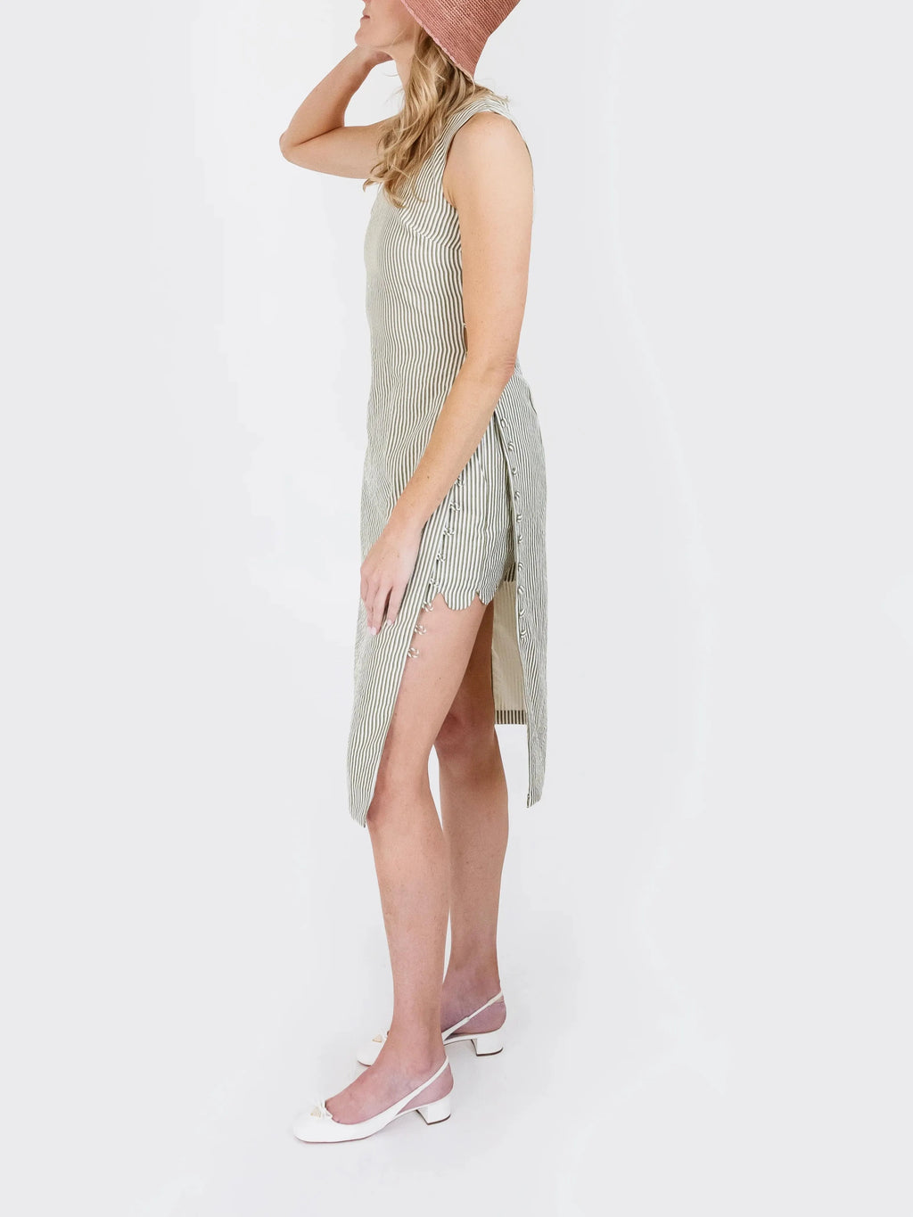 Seersucker Olive Midi Tunic Shorts Sets