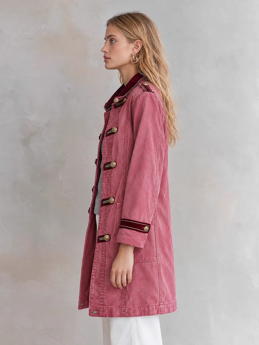 Pink Military Style Gold Button Longline Jacket