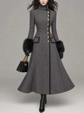 Vintage-style Herringbone Wool-blend Long Coat