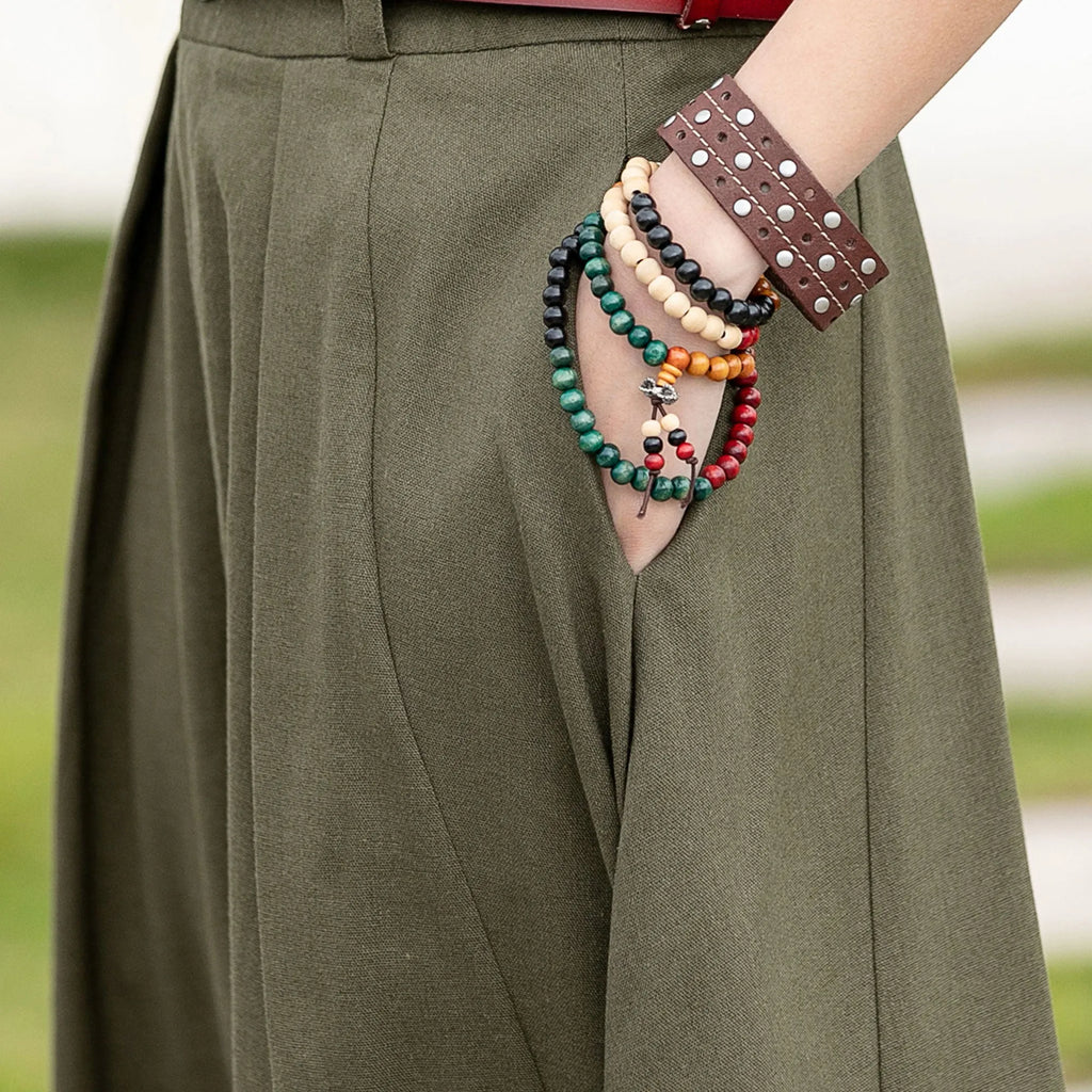 Olive Green Linen Cotton Skirt – Handmade A-Line Maxi Skirt for Women 