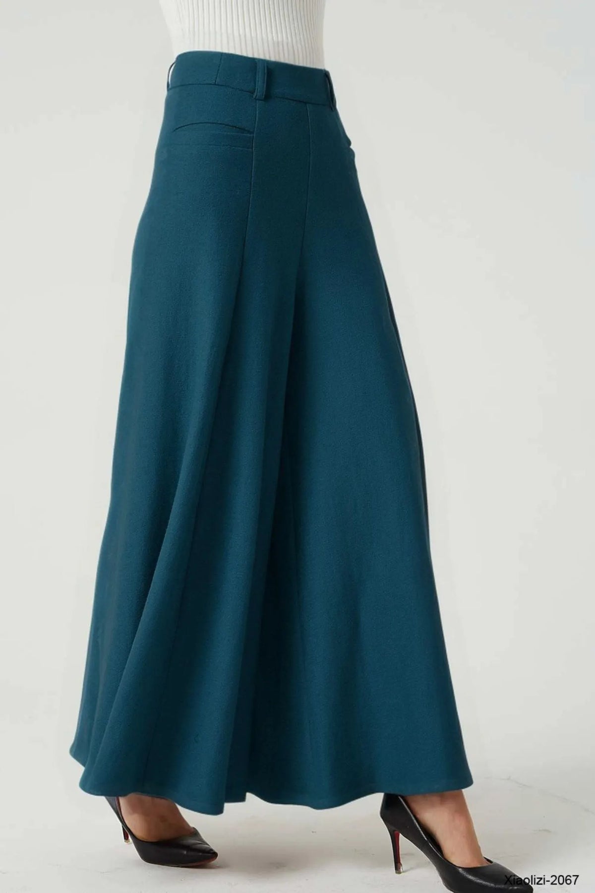 Winter Wool Wide Leg Pants - Pleated, Maxi Length 5232