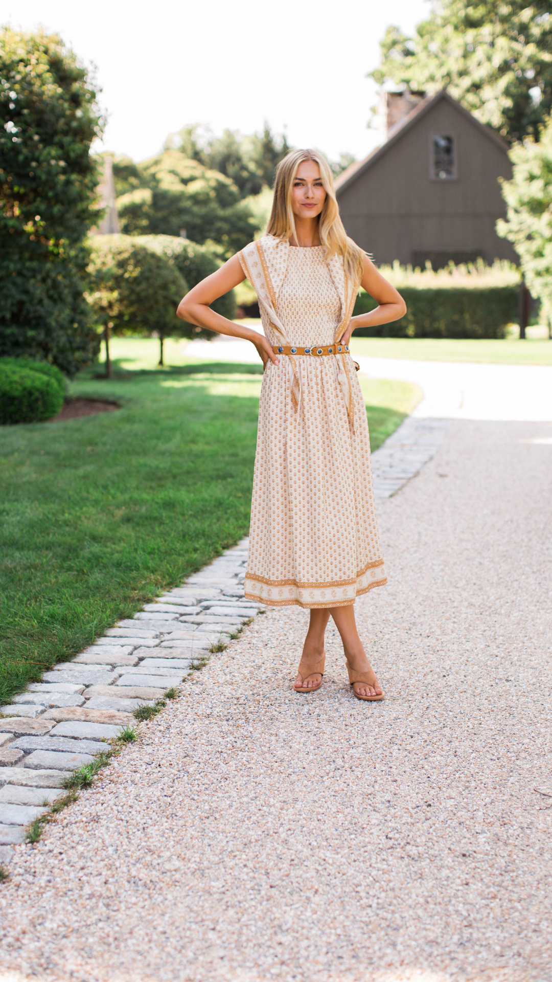 Sara Smocked Midi Dress - Dune Mini Petunia
